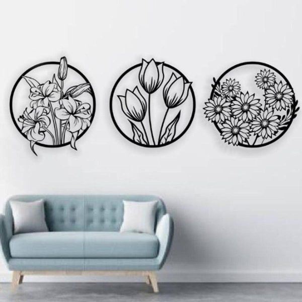 (3 Pcs Set )3d Floral Abstract Wooden Wall Art & Home Decoration