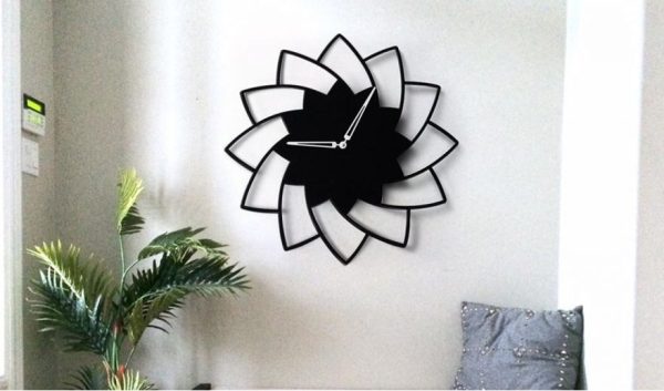 3d Wooden Floral Wall Clock Modern Home Decoration