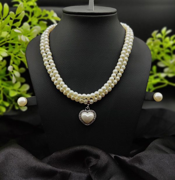 Imported Elegant Double-strand Pearl Necklace With Heart Pendant