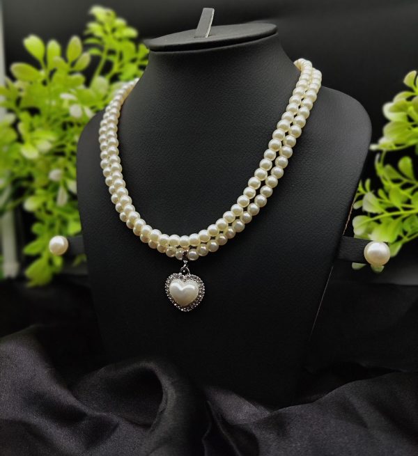 Imported Elegant Double-strand Pearl Necklace With Heart Pendant