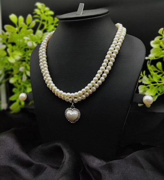 Imported Elegant Double-strand Pearl Necklace With Heart Pendant