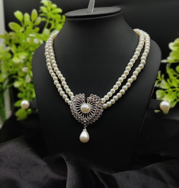 Imported Exquisite Double-strand Pearl Necklace With Radiant Heart Pendant